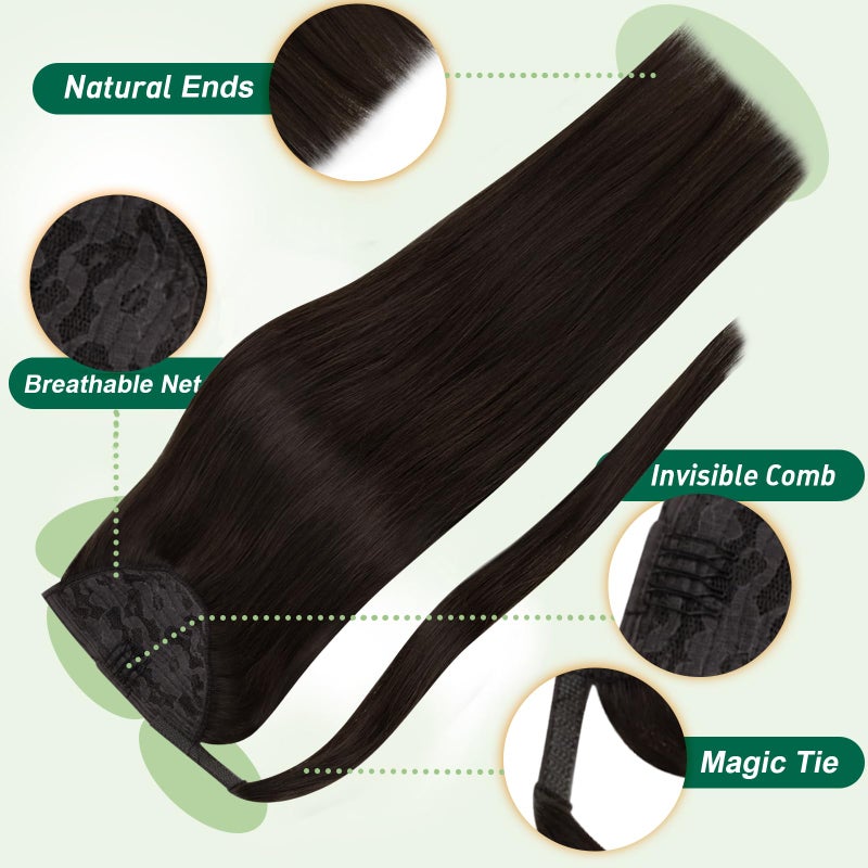 Easyouth Ponytail Extension Human Hair Brown Pony Tails Hair Extensions Dark Brown 12 Inch 70g Human Hair Ponytail Natural Look for Daily Wear - Image 3